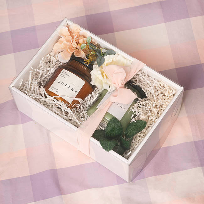 Gift Hamper Box with PVC Lid Rectangle White (25Lx20Wx10Hcm)