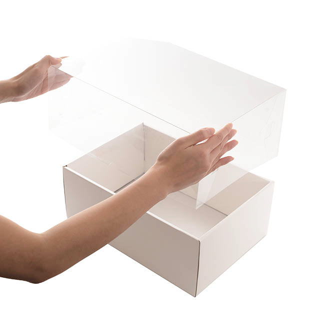 Gift Hamper Box with PVC Lid Rectangle White (25Lx20Wx10Hcm)