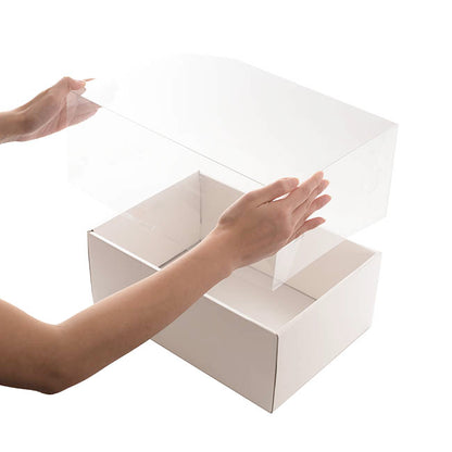 Gift Hamper Box with PVC Lid Rectangle White (25Lx20Wx10Hcm)