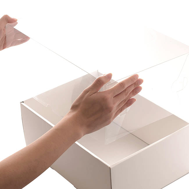 Gift Hamper Box with PVC Lid Rectangle White (25Lx20Wx10Hcm)