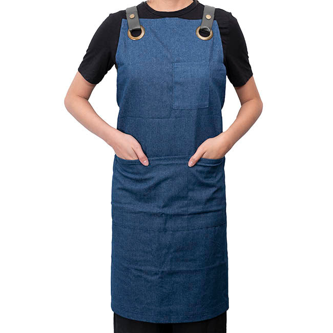 Stylish Denim Apron With Pockets Dark Blue (81x87cm)