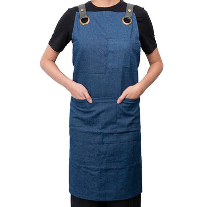 Stylish Denim Apron With Pockets Dark Blue (81x87cm)