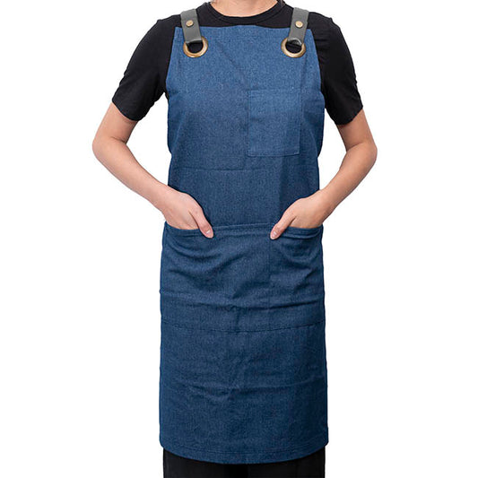 Stylish Denim Apron With Pockets Dark Blue (81x87cm)