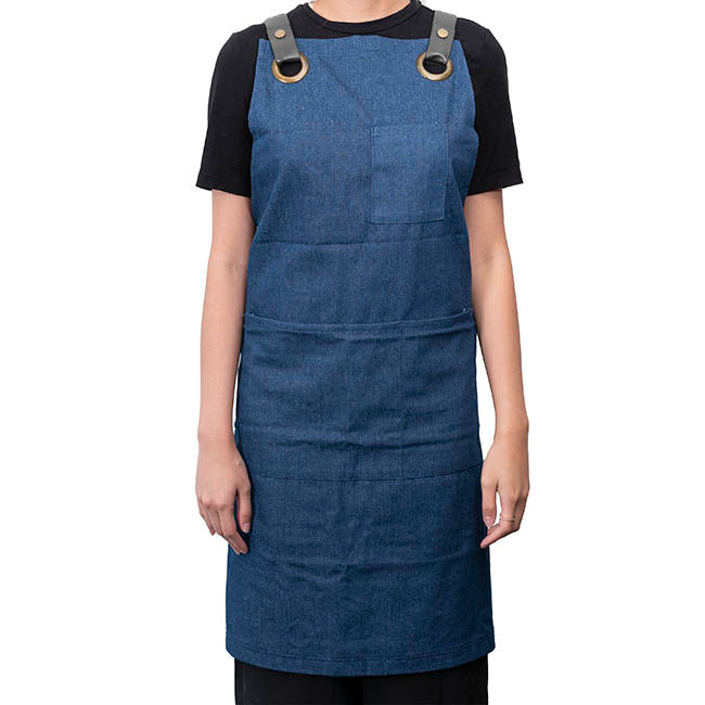 Stylish Denim Apron With Pockets Dark Blue (81x87cm)
