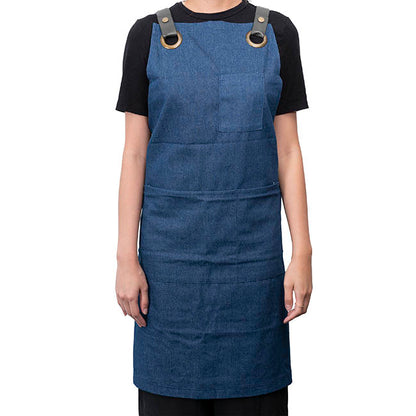 Stylish Denim Apron With Pockets Dark Blue (81x87cm)