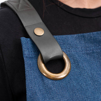 Stylish Denim Apron With Pockets Dark Blue (81x87cm)