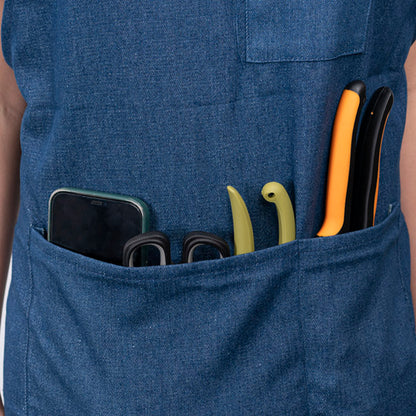 Stylish Denim Apron With Pockets Dark Blue (81x87cm)