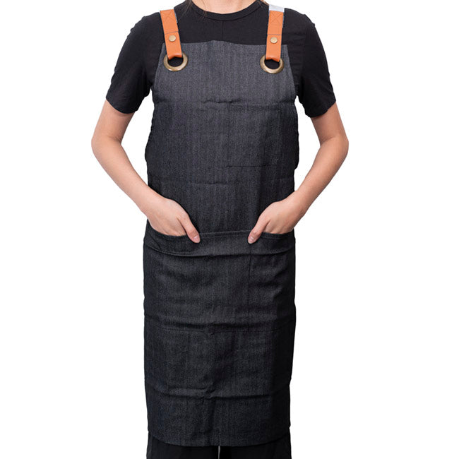 Stylish Denim Apron With Pockets Charcoal (81x87cm)