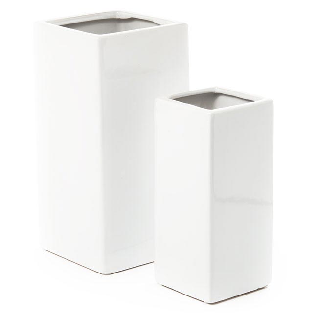 Ceramic Bondi Square Tank Set 2 White (15x15x29.5cmH)