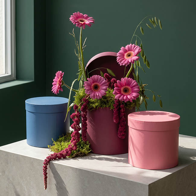 Flower Gift Hat Box Round Geranium Pink (15cmWx13.5cmH)