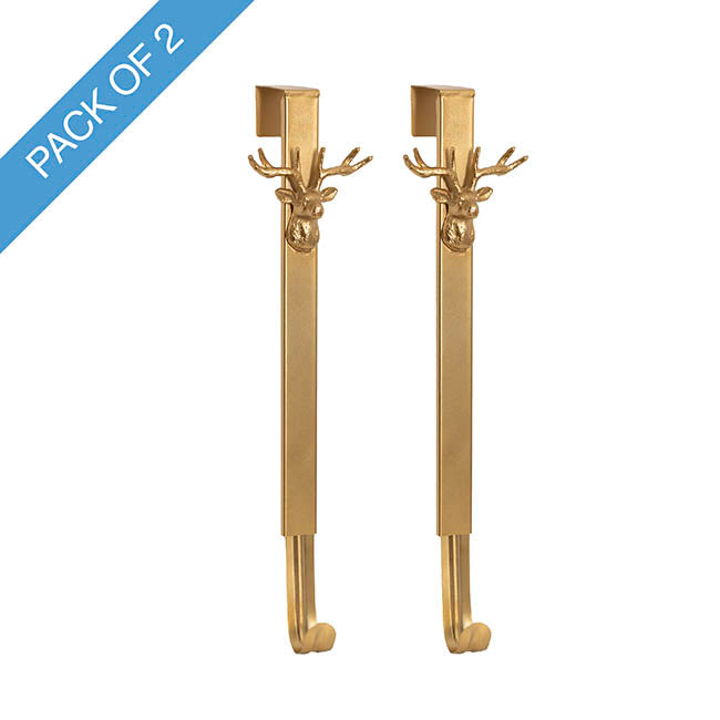 Adjustable Reindeer Wreath Door Hanger Pack 2 Gold (40cmH)