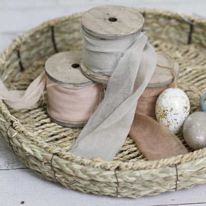 Ribbon with Wooden Spool Faux Silk Frayed Brown (80mmx5m)