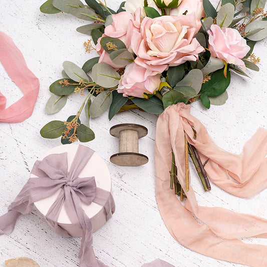 Ribbon with Wooden Spool Faux Silk Frayed Lavender (80mmx5m)