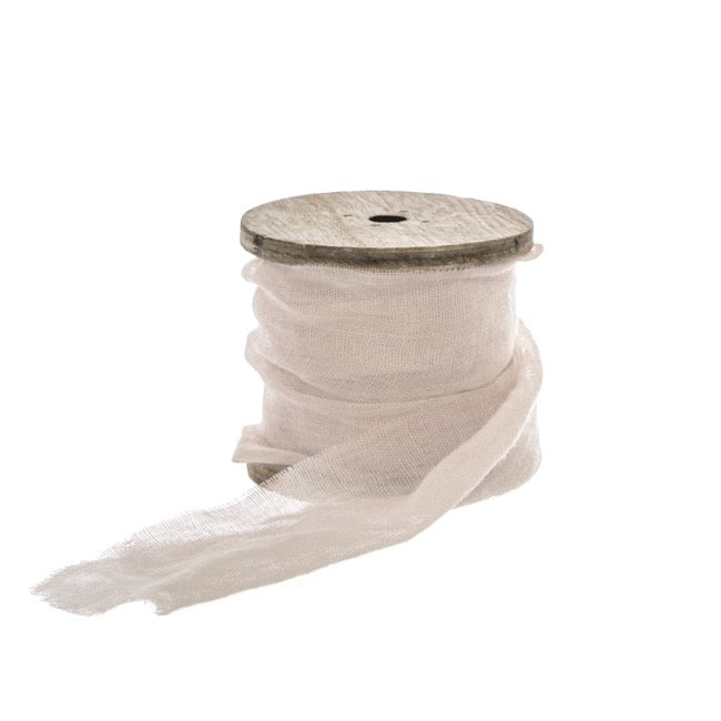 Ribbon with Wooden Spool Faux Silk Frayed Soft Pink(80mmx5m)