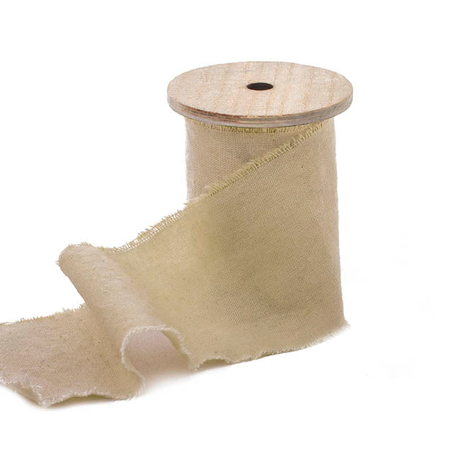 Ribbon with Wooden Spool Calico Beige (80mmx5m)