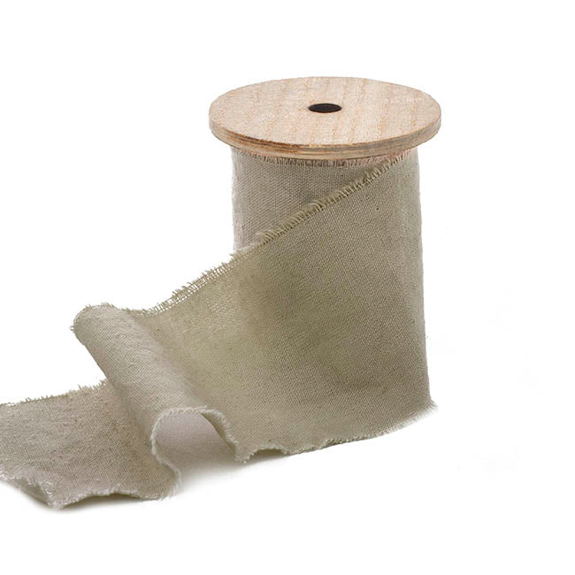 Ribbon with Wooden Spool Calico Sand (80mmx5m)