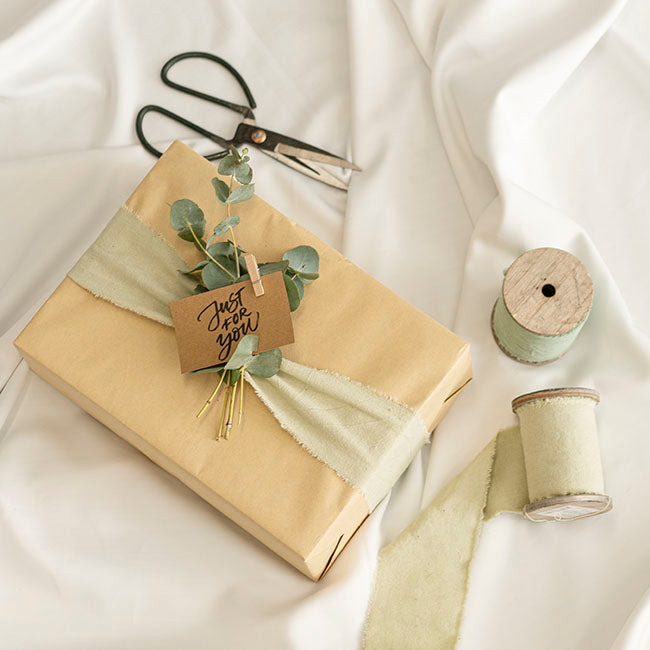 Ribbon with Wooden Spool Calico Sand (80mmx5m)