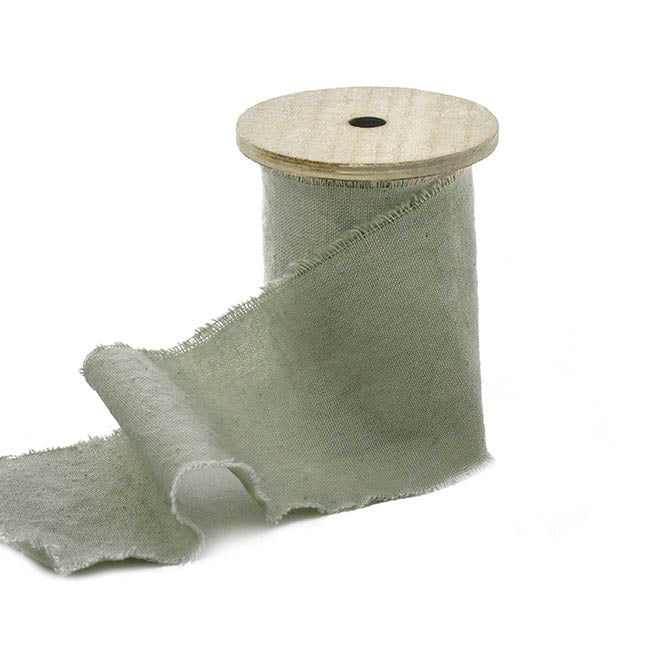 Ribbon with Wooden Spool Calico Deep Sage (80mmx5m)