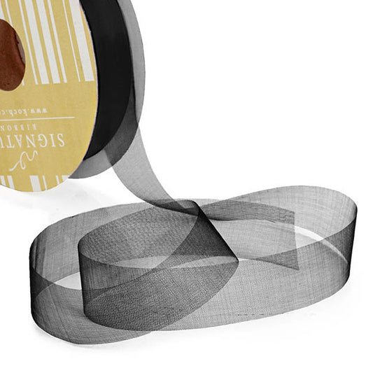 Bulk Organza Ribbon Cut Edge Black (25mmx100m)