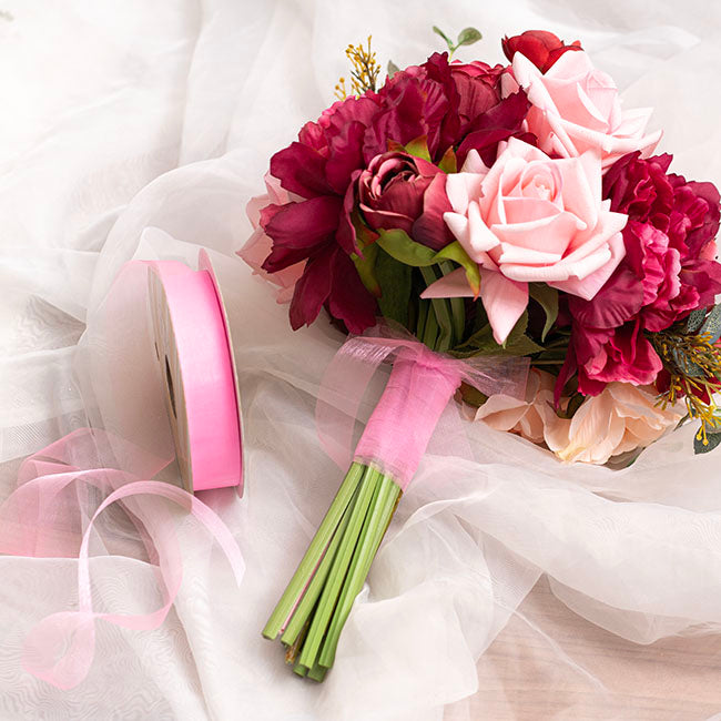 Bulk Organza Ribbon Cut Edge Hot Pink (25mmx100m)