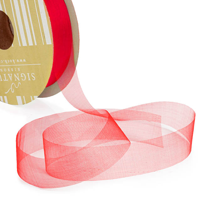 Bulk Organza Ribbon Cut Edge Red (25mmx100m)