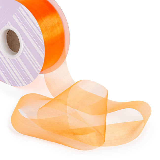Bulk Organza Ribbon Cut Edge Orange (50mmx100m)