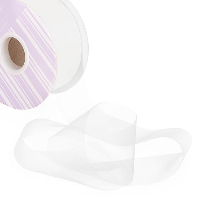 Bulk Organza Ribbon Cut Edge White (50mmx100m)