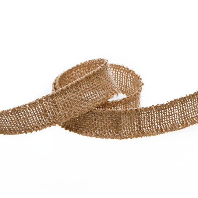 Natural Jute Ribbon Sewn Edge Natural (25mmx10m)