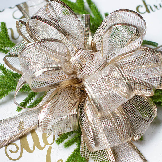 Ribbon Metallic Mesh Champagne Wired Edge (40mmx10m)