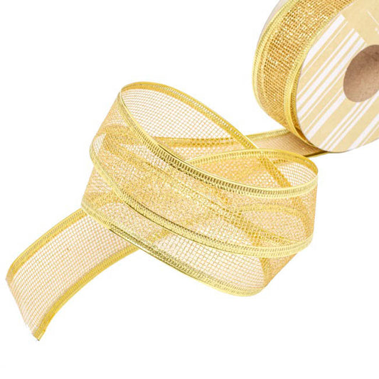Ribbon Metallic Mesh Gold Wired Edge (40mmx10m)