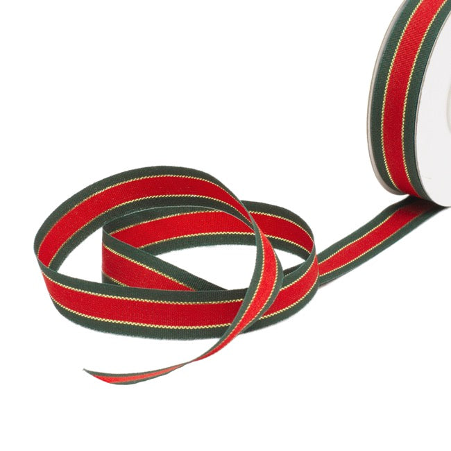 Ribbon Grosgrain Traditional Red Green Gold (15mmx20m)
