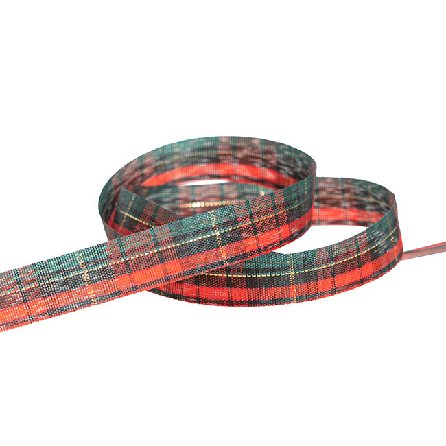 Ribbon Fabric Tartan Plaid Cut Edge Green Red (15mmx20m)