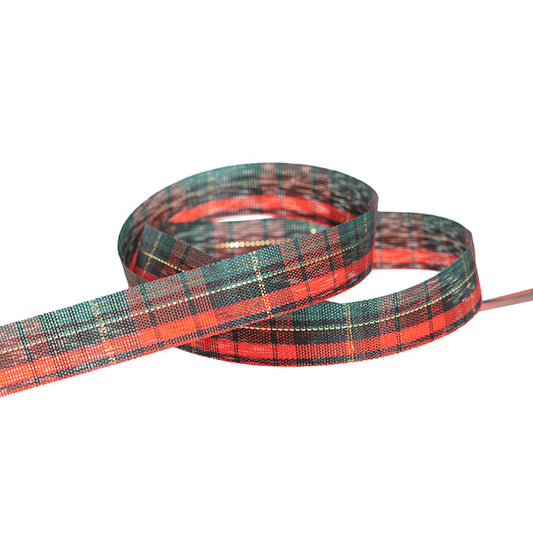Ribbon Fabric Tartan Plaid Cut Edge Green Red (15mmx20m)