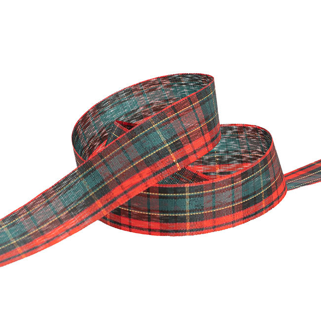 Ribbon Fabric Tartan Plaid Cut Edge Green Red (25mmx20m)