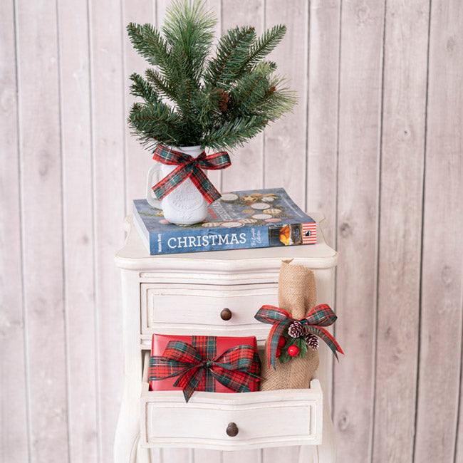 Ribbon Fabric Tartan Plaid Cut Edge Green Red (25mmx20m)