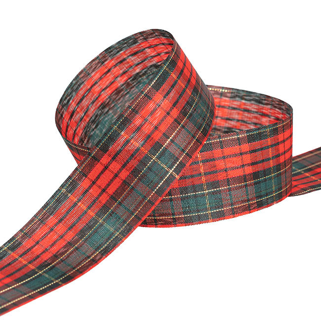 Ribbon Fabric Tartan Plaid Cut Edge Green Red (38mmx20m)