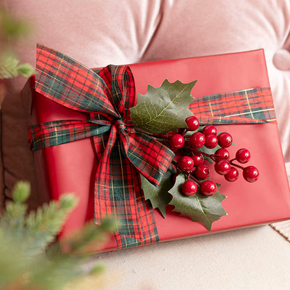 Ribbon Fabric Tartan Plaid Cut Edge Green Red (38mmx20m)