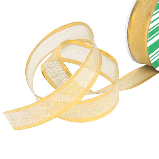 Ribbon Metallic Shimmer Wire Edge Gold (25mmx20m)