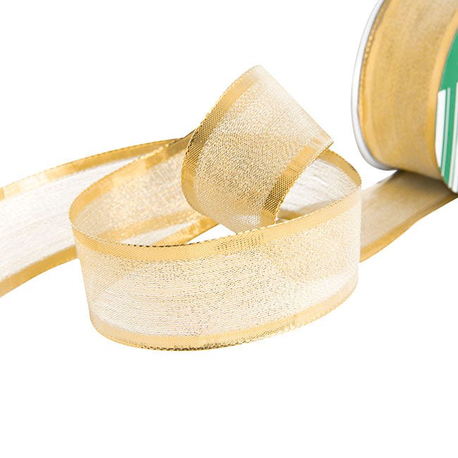 Ribbon Metallic Shimmer Wire Edge Gold (40mmx20m)