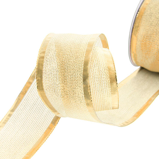 Ribbon Metallic Shimmer Wire Edge Gold (50mmx20m)