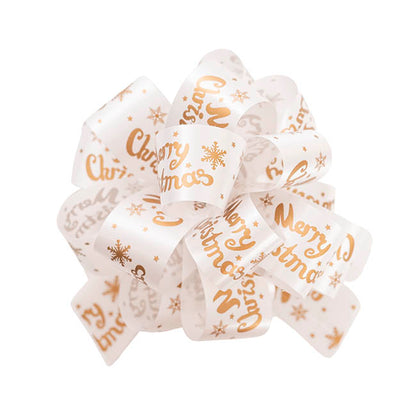 Ribbon Pull Bow PomPom MerryXmas WhiteGold (30mmx12.5cm) Pk5