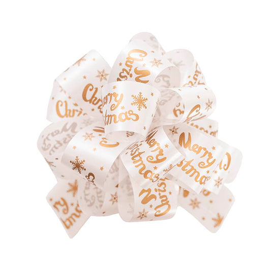 Ribbon Pull Bow PomPom MerryXmas WhiteGold (30mmx12.5cm) Pk5