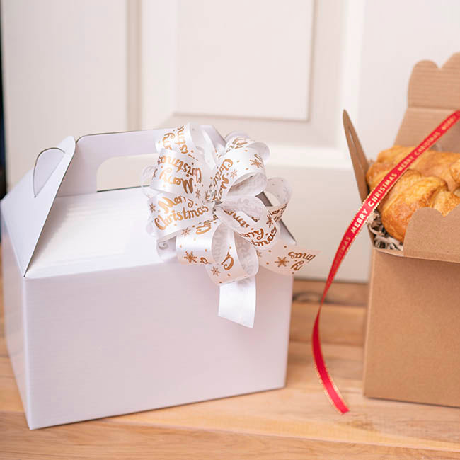 Ribbon Pull Bow PomPom MerryXmas WhiteGold (30mmx12.5cm) Pk5