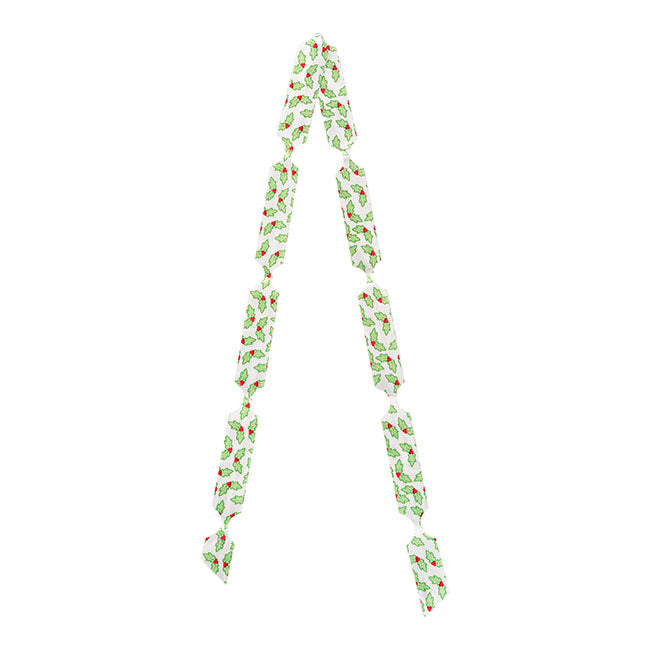 Ribbon Pull Bow Pom Pom Holly White Green (30mmx12.5cm) Pk5