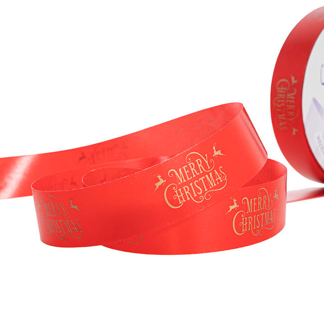 Ribbon Tear Merry Christmas Reindeer Red Gold (30mmx91m)