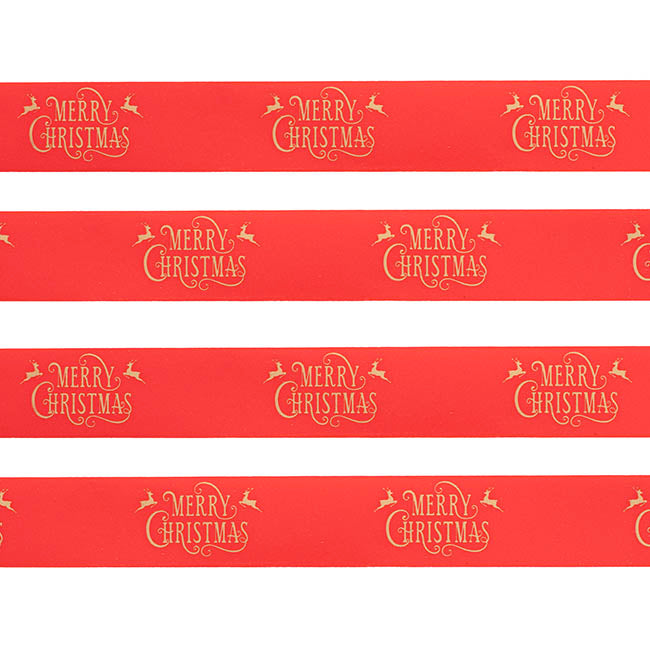 Ribbon Tear Merry Christmas Reindeer Red Gold (30mmx91m)
