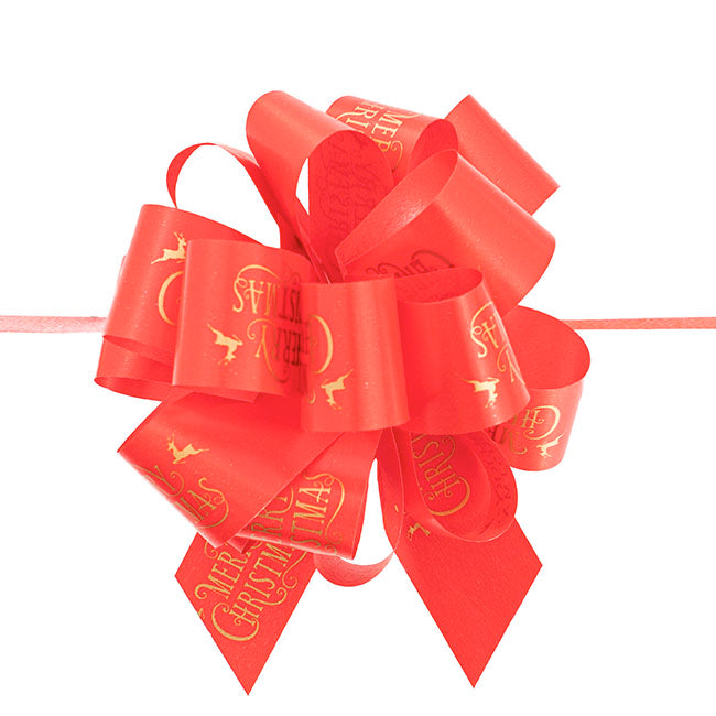 Ribbon Pull Bow Pom Pom Merry Christmas Pk5 (30mmx12.5cm)