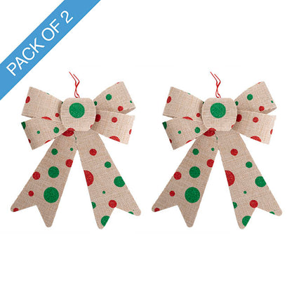 Pre-Made Bow Fabric Top Xmas Spots Pk2 Natural (14*19cm)