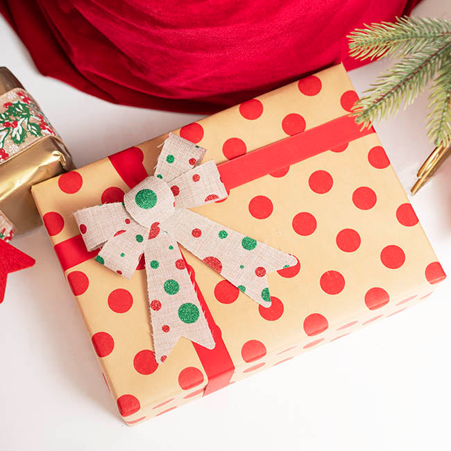 Pre-Made Bow Fabric Top Xmas Spots Pk2 Natural (14*19cm)