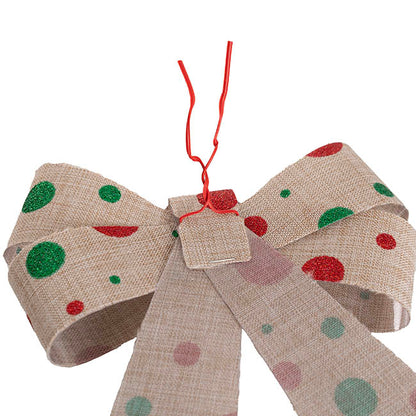 Pre-Made Bow Fabric Top Xmas Spots Pk2 Natural (14*19cm)